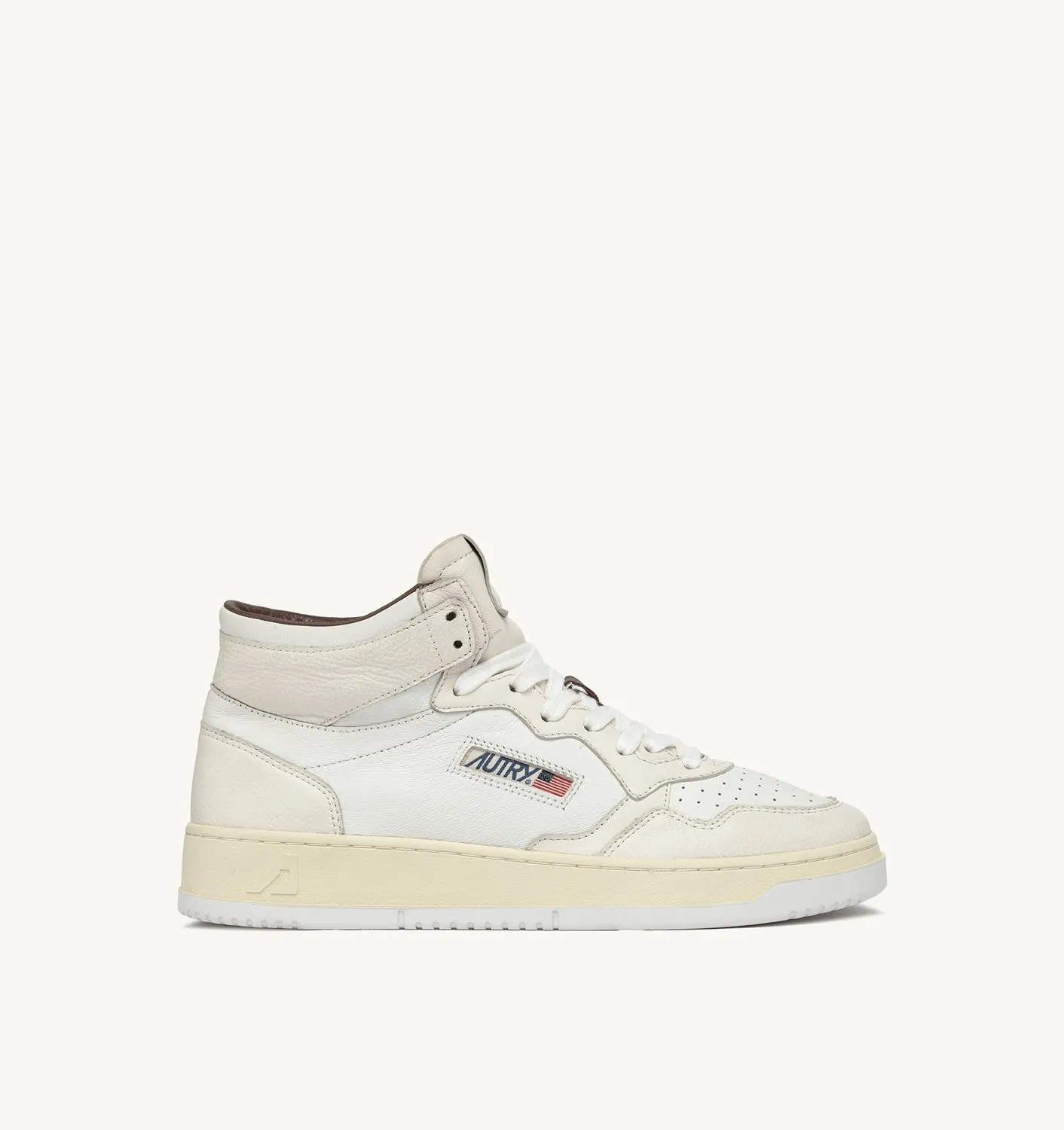 AUTRY SNEAKERS WOMAN  MEDALIST MID SNEAKERS IN WHITE LEATHER AND NEUTRAL-TONE NAPPA