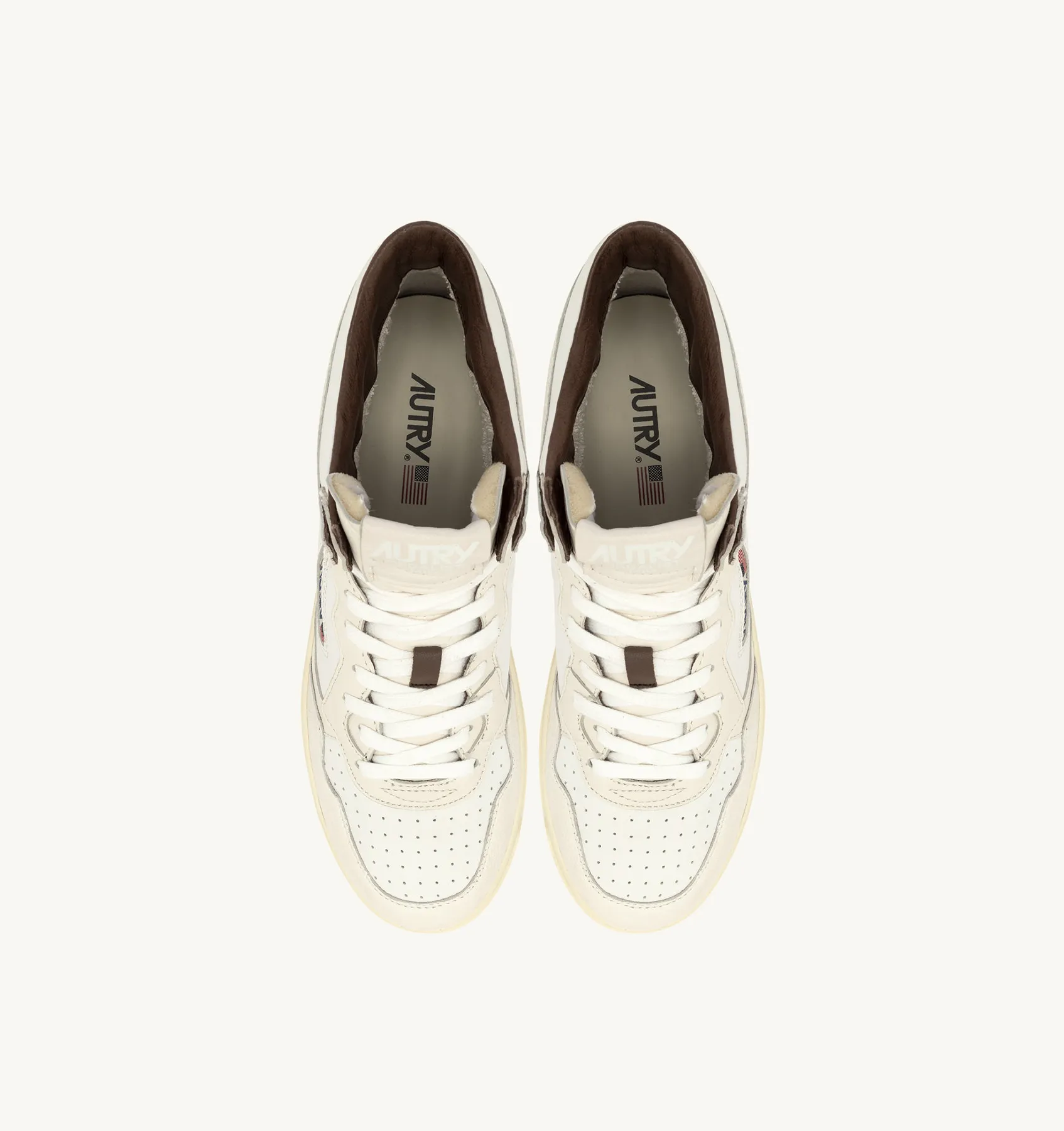 AUTRY SNEAKERS WOMAN  MEDALIST MID SNEAKERS IN WHITE LEATHER AND NEUTRAL-TONE NAPPA