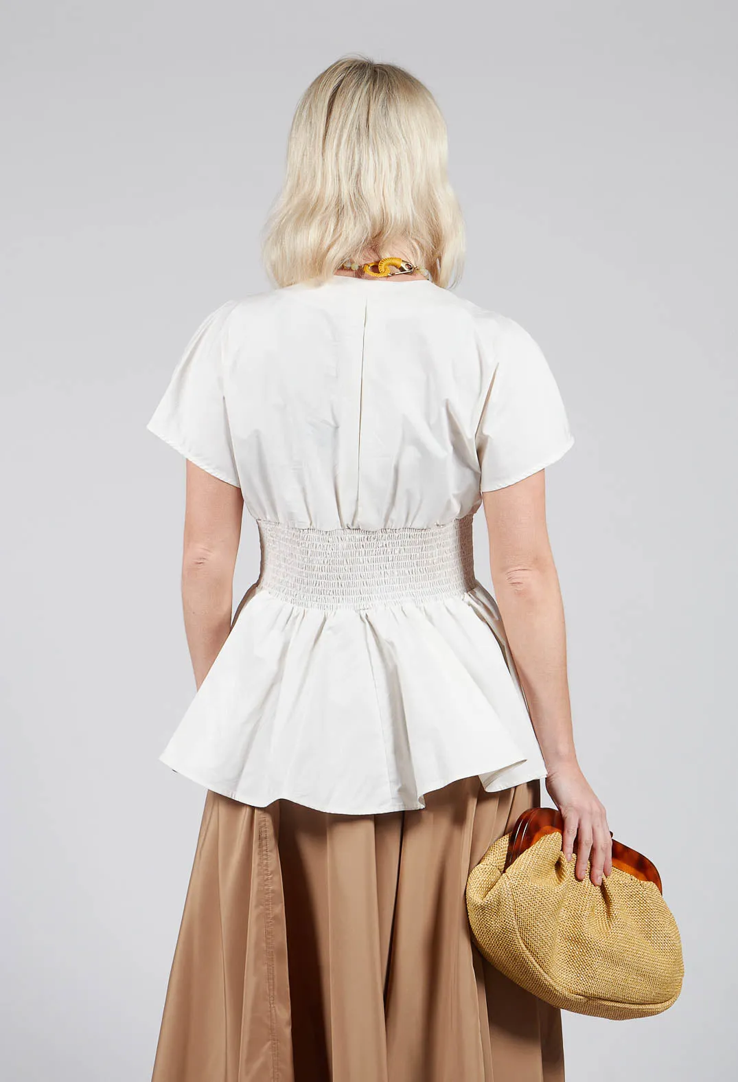 Belt Front Blouse in Cream