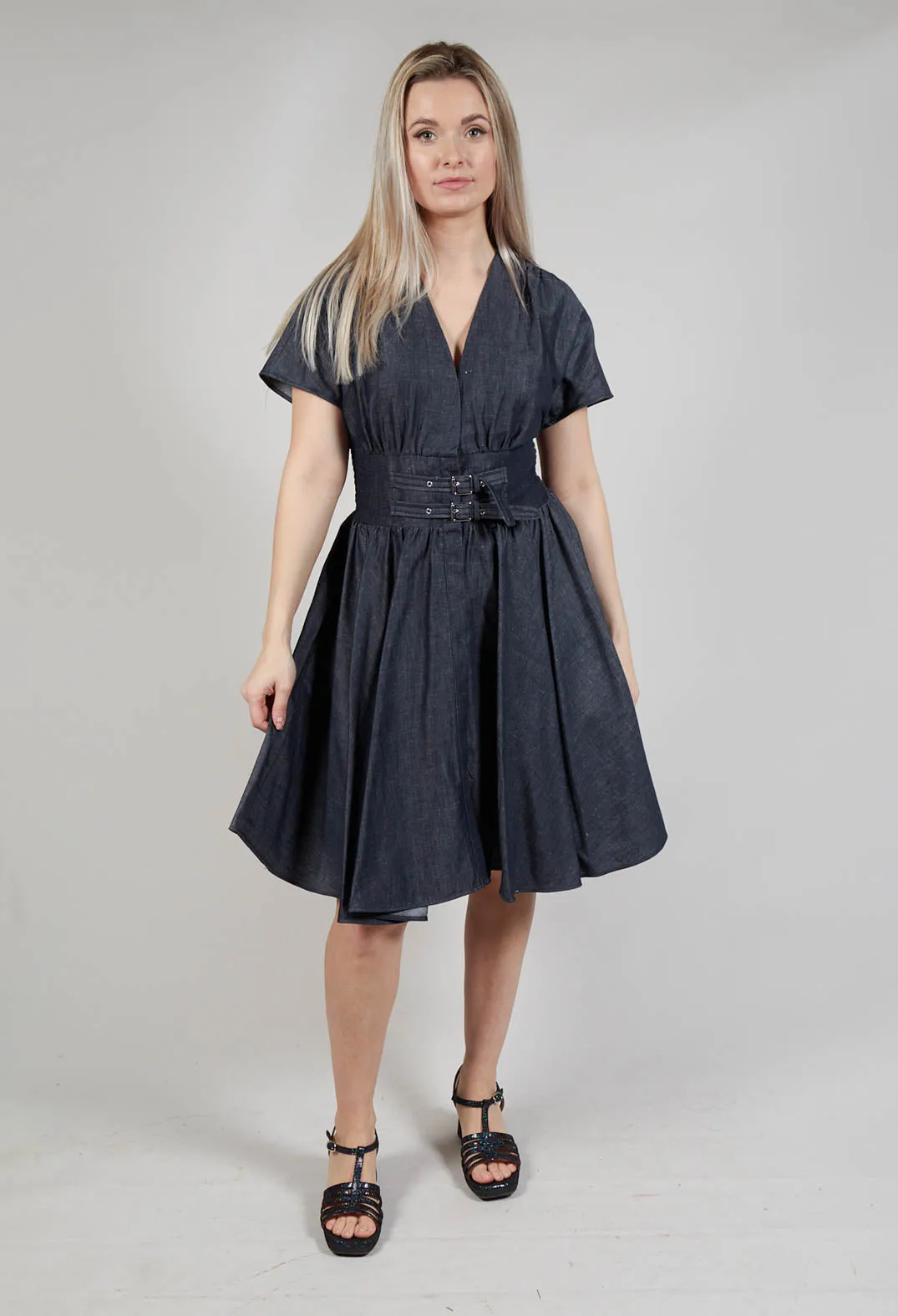 Belt Front Dress in Denim