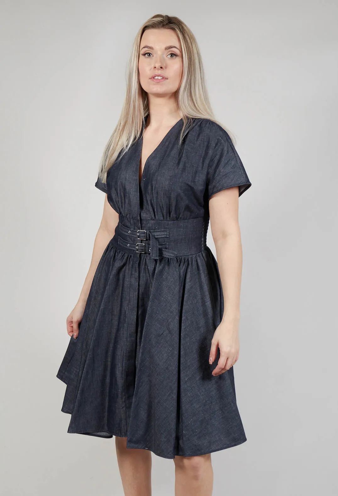 Belt Front Dress in Denim