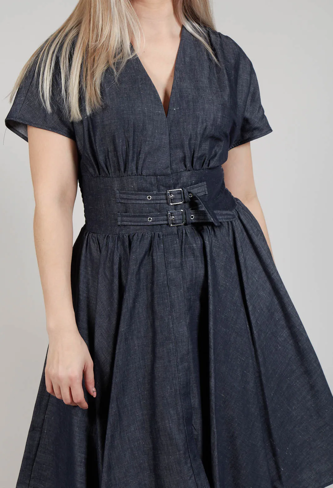 Belt Front Dress in Denim