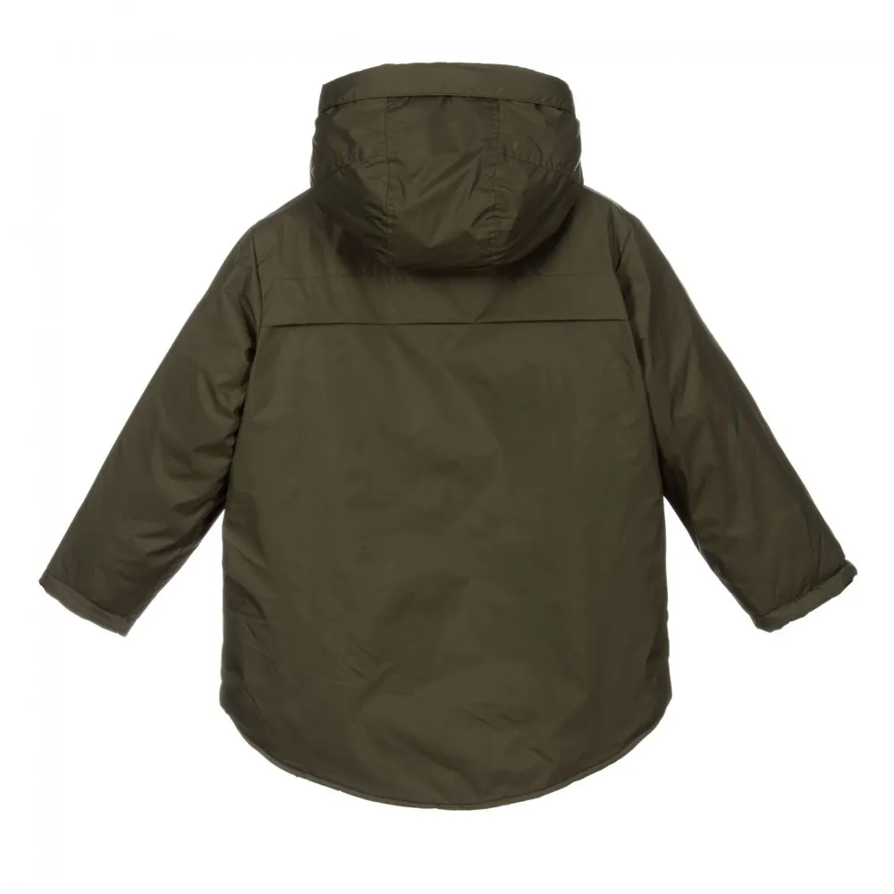 Boys Khaki Green Logo Coat