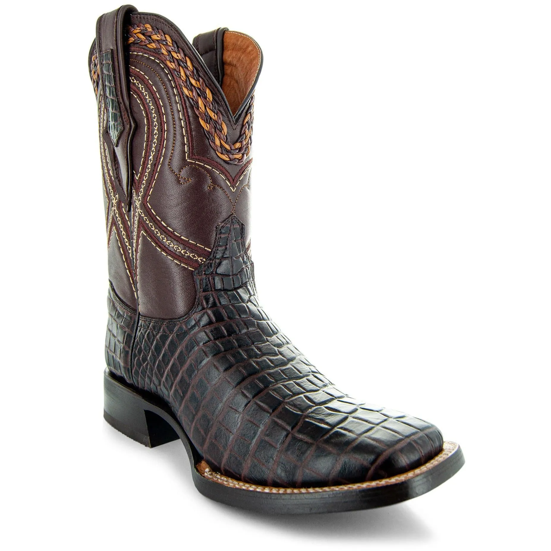 Caiman Hornback Print Cowboy Boots | Men's Square Toe Boots (H7005)