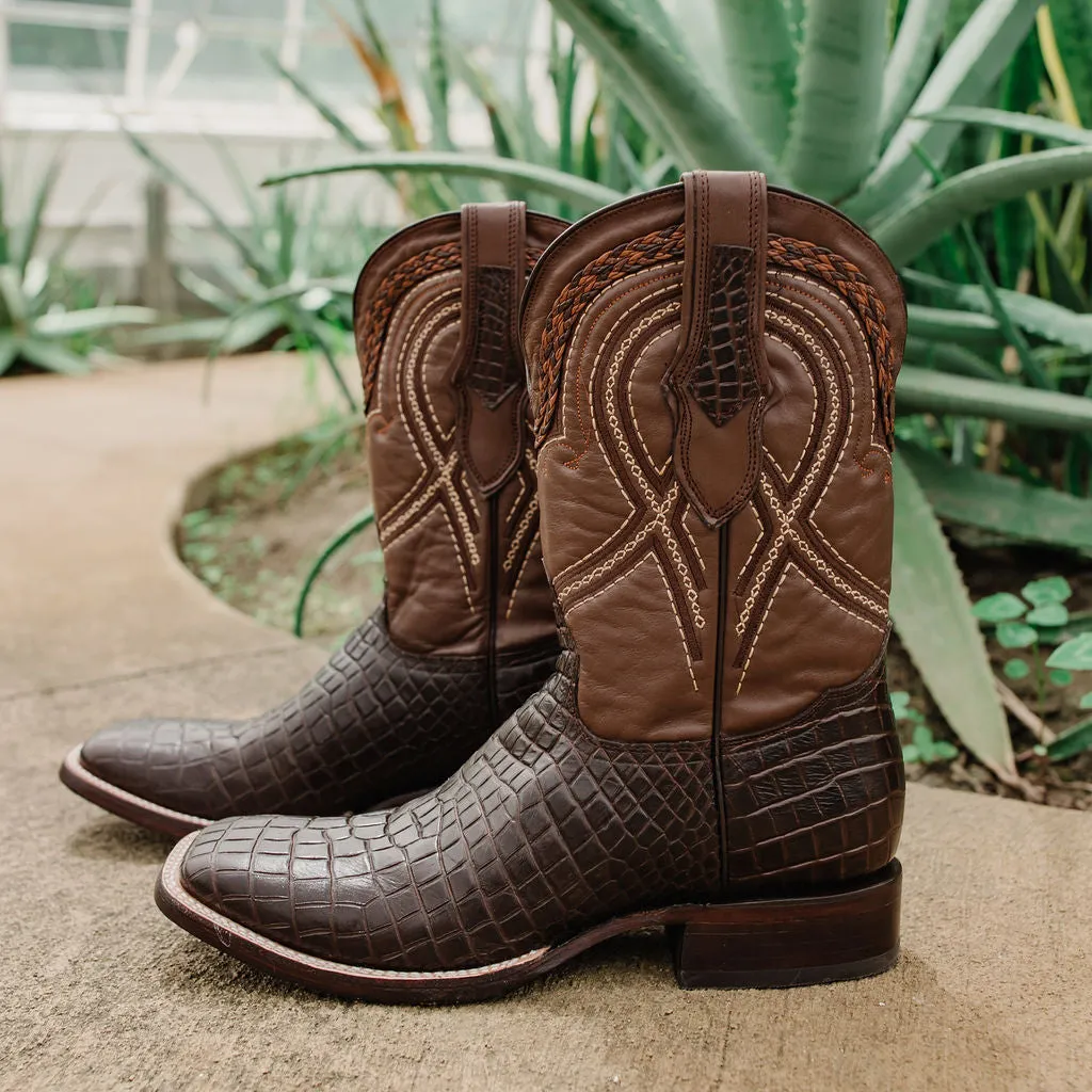 Caiman Hornback Print Cowboy Boots | Men's Square Toe Boots (H7005)