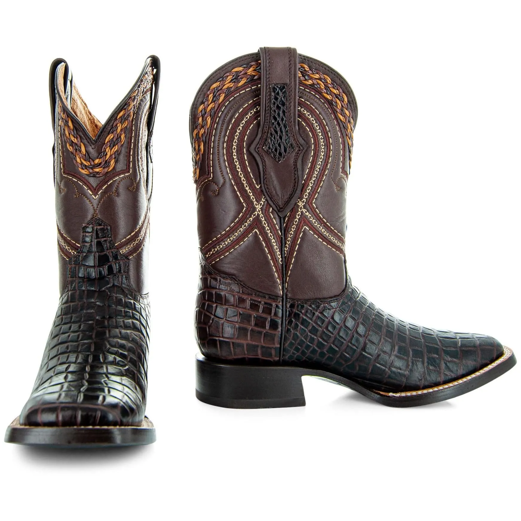 Caiman Hornback Print Cowboy Boots | Men's Square Toe Boots (H7005)