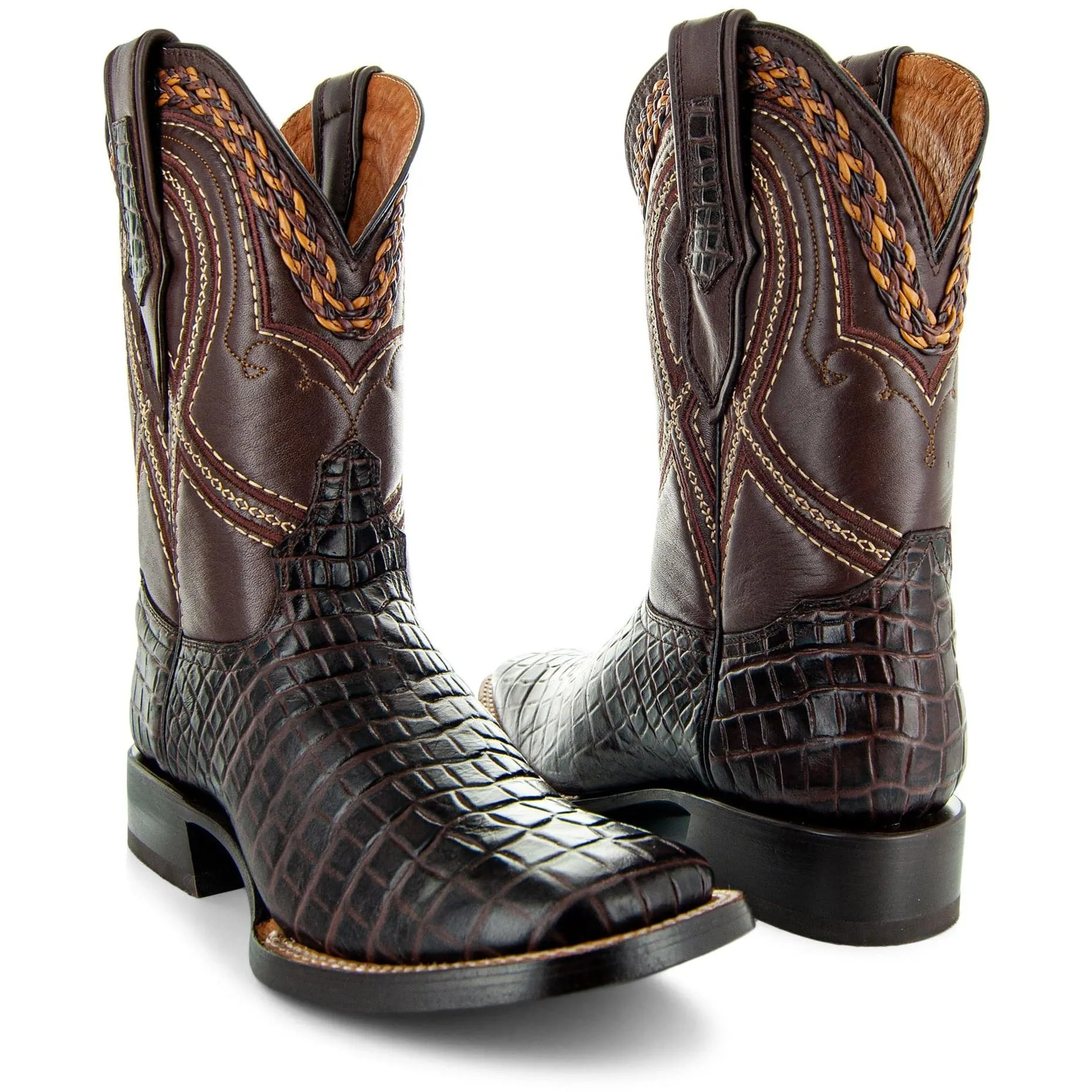 Caiman Hornback Print Cowboy Boots | Men's Square Toe Boots (H7005)