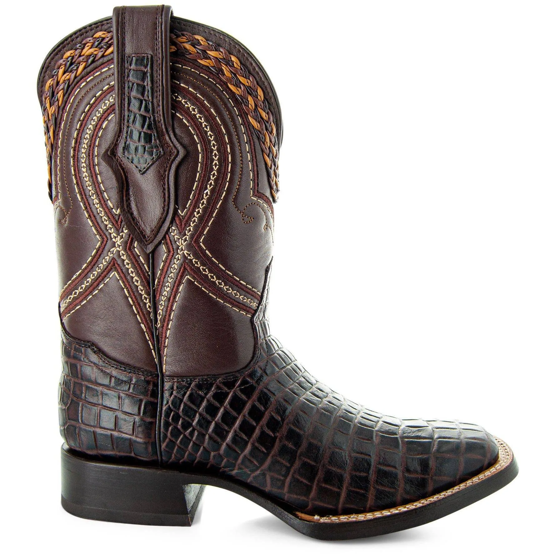 Caiman Hornback Print Cowboy Boots | Men's Square Toe Boots (H7005)