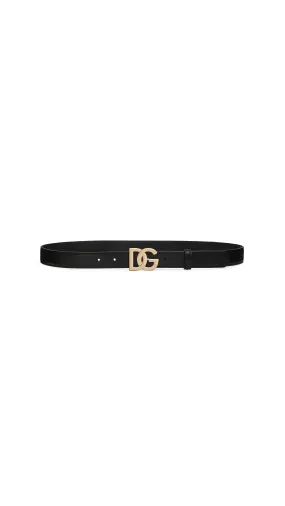 Calfskin belt with DG logo - Black