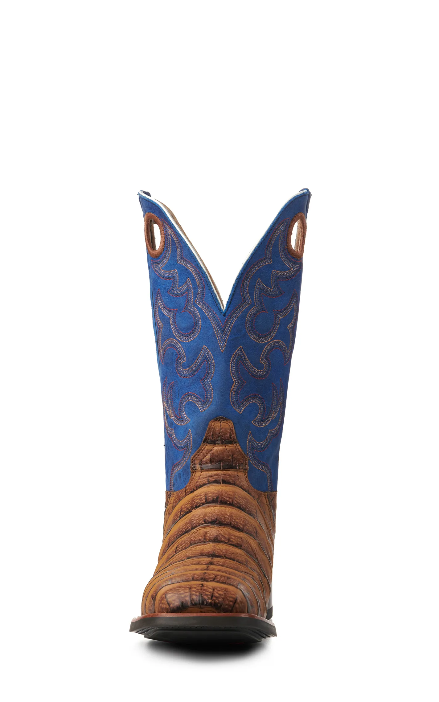 Cavender's Men's Intrepid Honey Giant Caiman Print and Blue Wide Square Toe Cowboy Boots