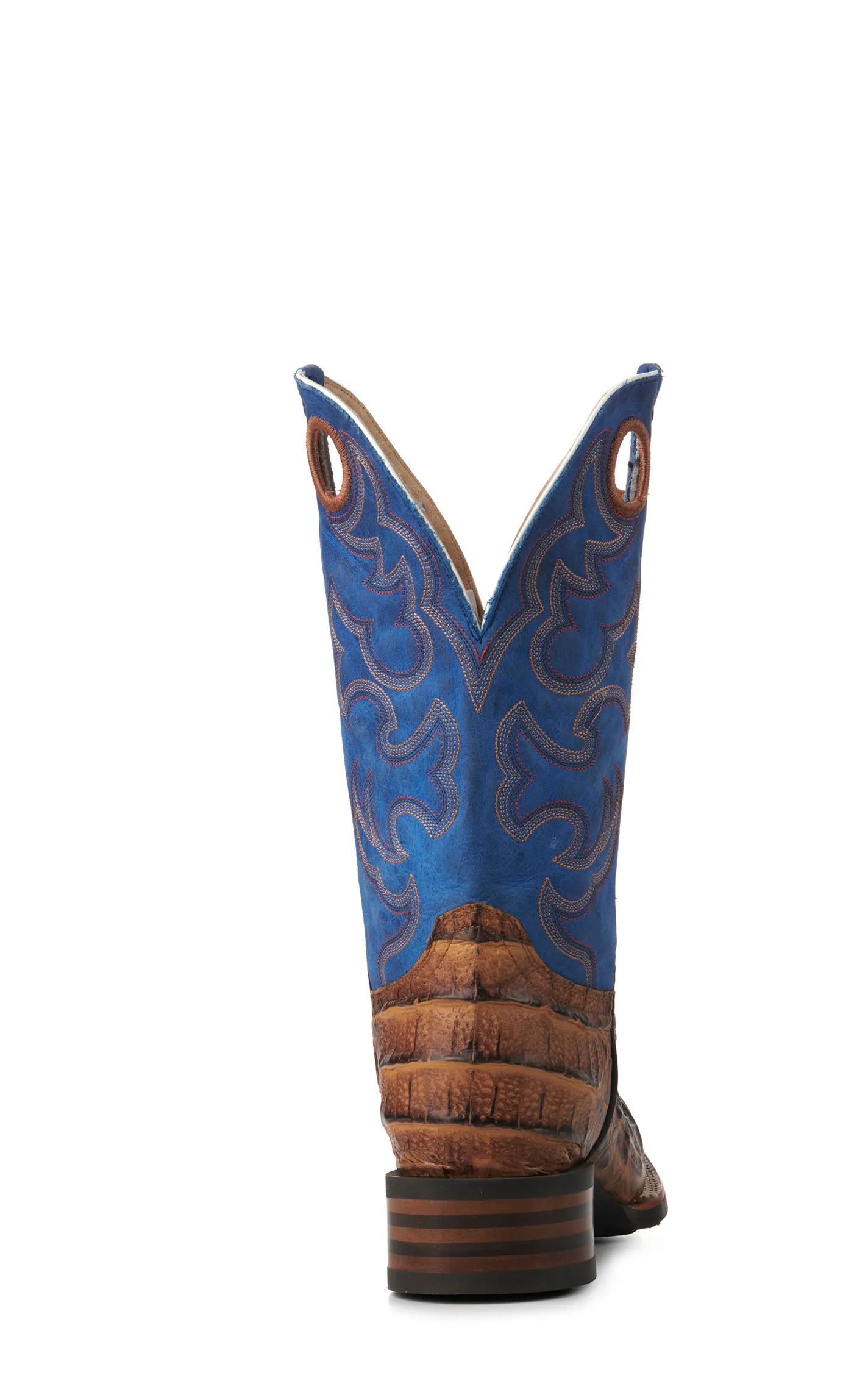 Cavender's Men's Intrepid Honey Giant Caiman Print and Blue Wide Square Toe Cowboy Boots