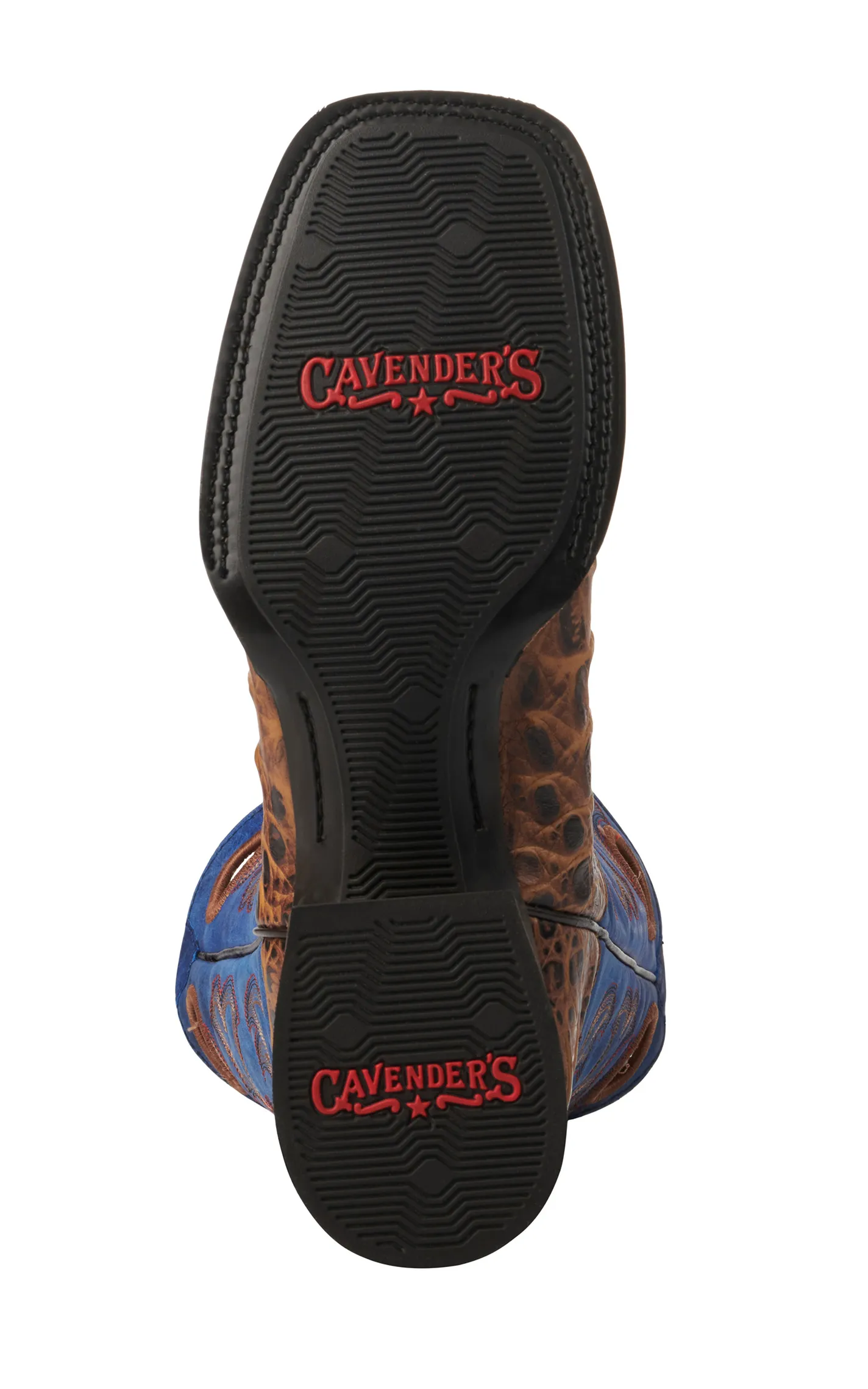 Cavender's Men's Intrepid Honey Giant Caiman Print and Blue Wide Square Toe Cowboy Boots