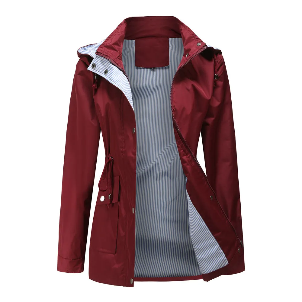 Detachable Hood Trench Coat Women's