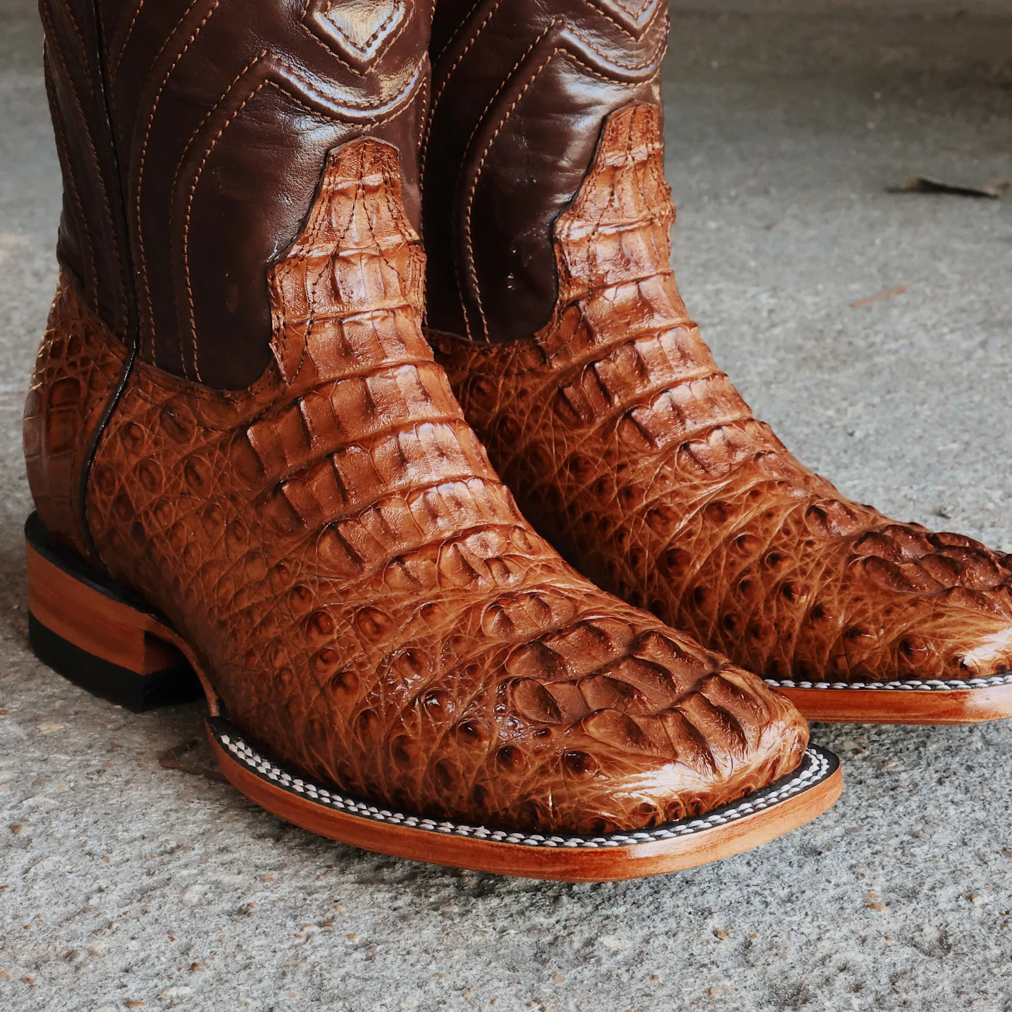 Exotic Bundle Caiman Cigar Waxy Square Toe Western Boots/Belt