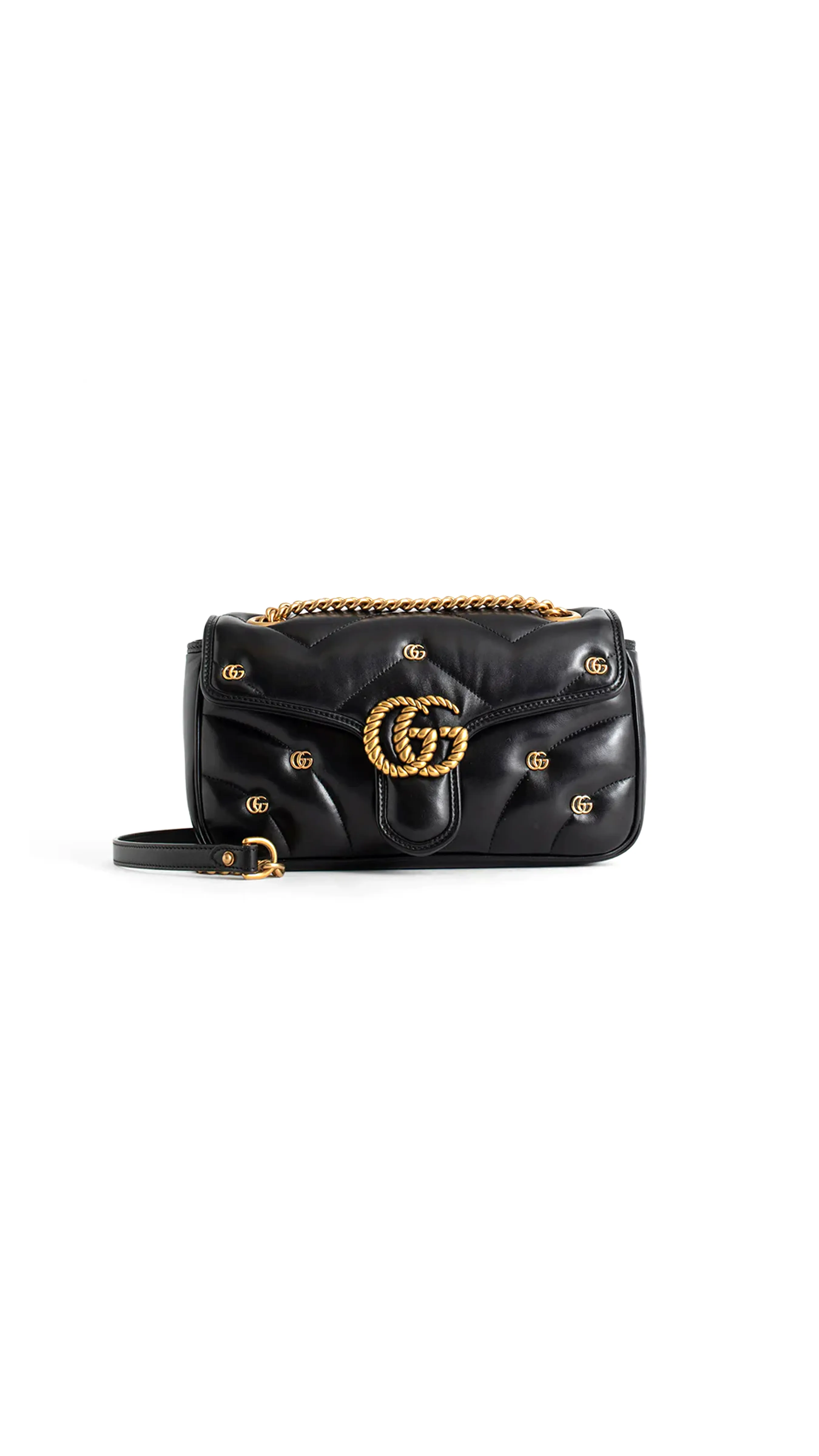 GG Marmont Small Shoulder Bag Emboss With Initials - Black