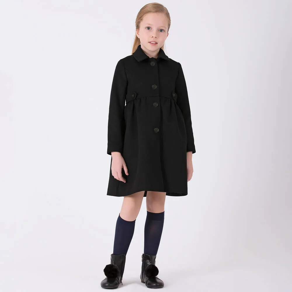 Girls Black Traditional Long Coat 