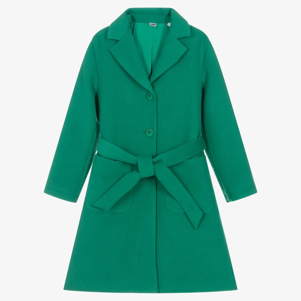 Girls Green Viscose Twill Coat