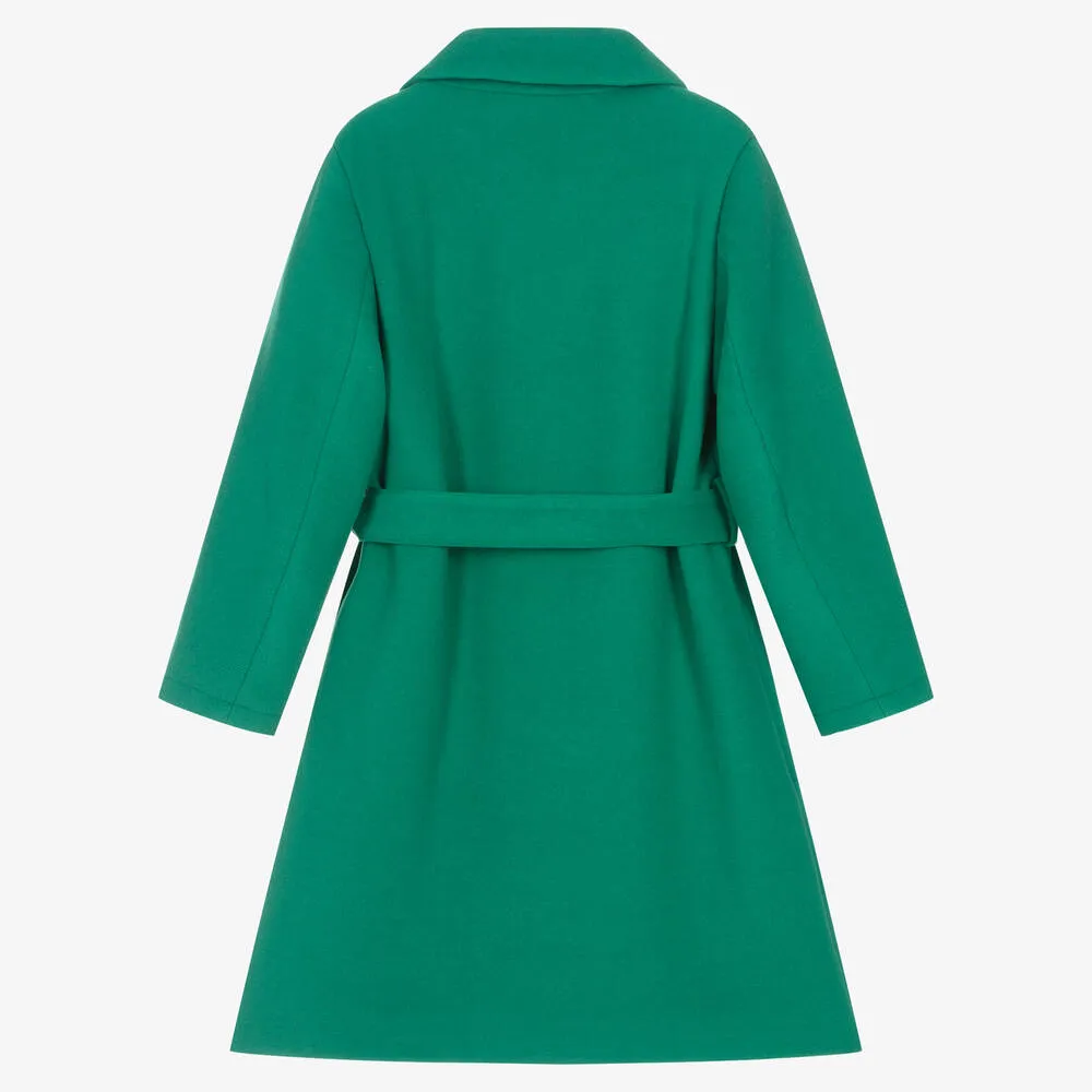 Girls Green Viscose Twill Coat