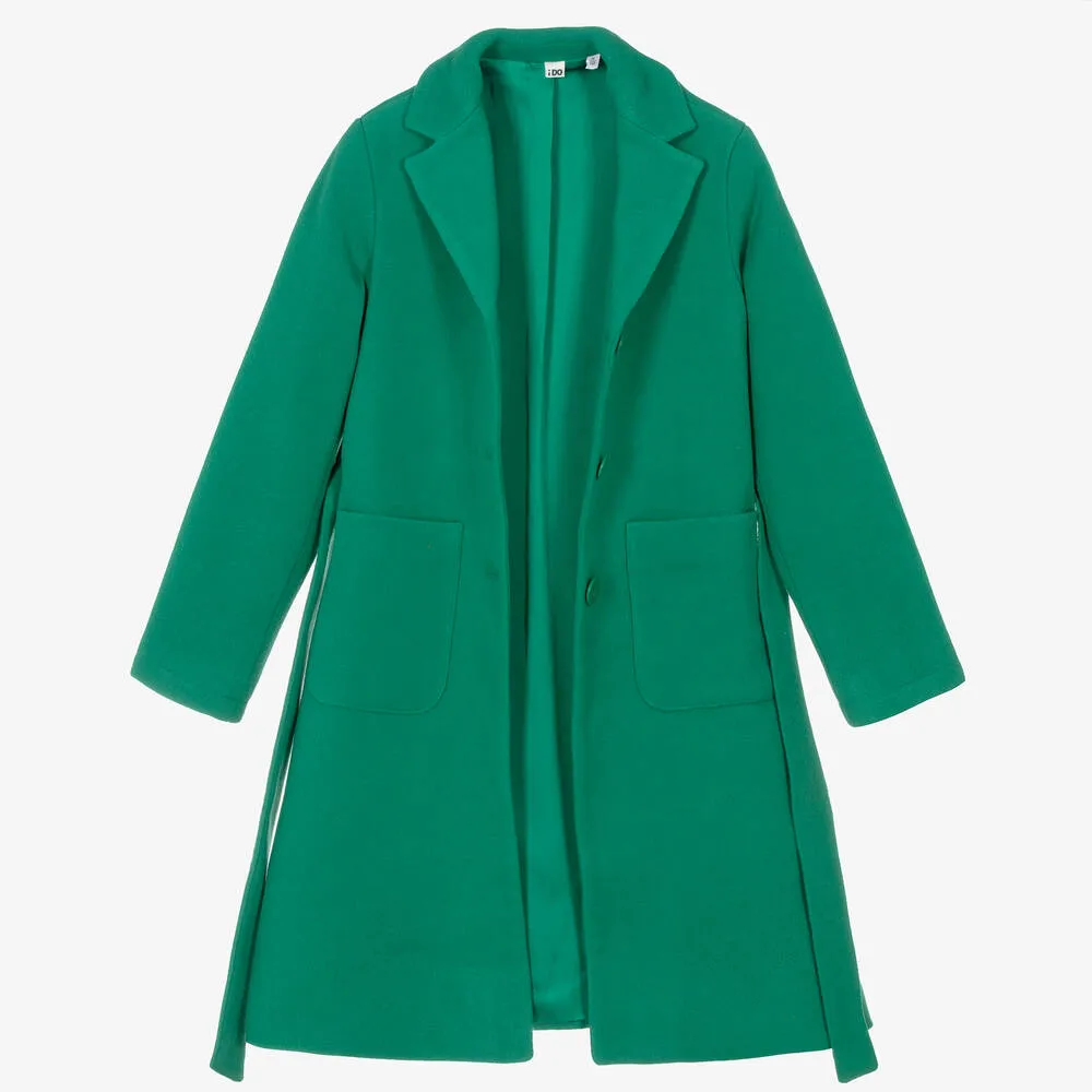 Girls Green Viscose Twill Coat