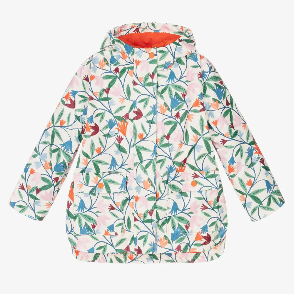 Girls Ivory Floral Print Coat