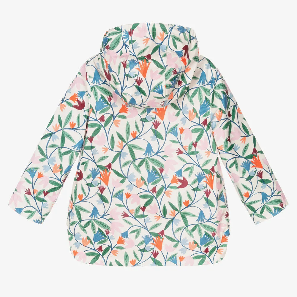 Girls Ivory Floral Print Coat