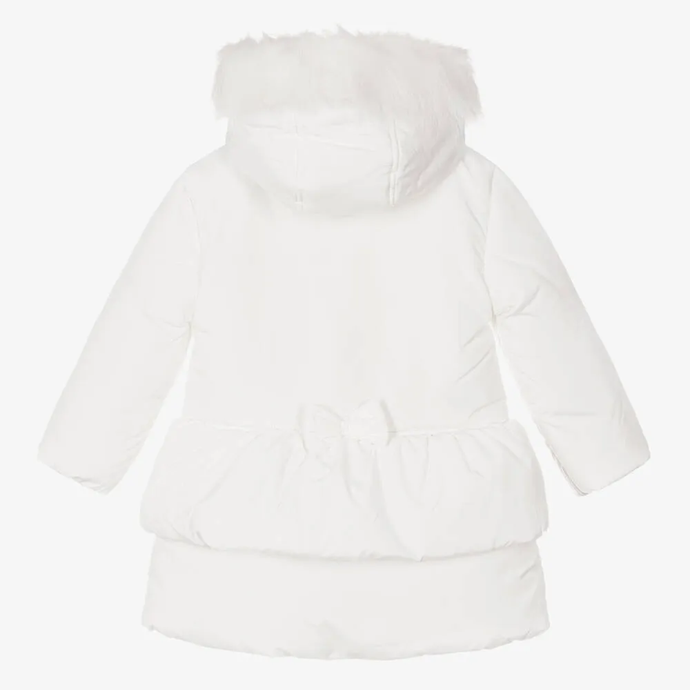 Girls White Padded Hooded Coat