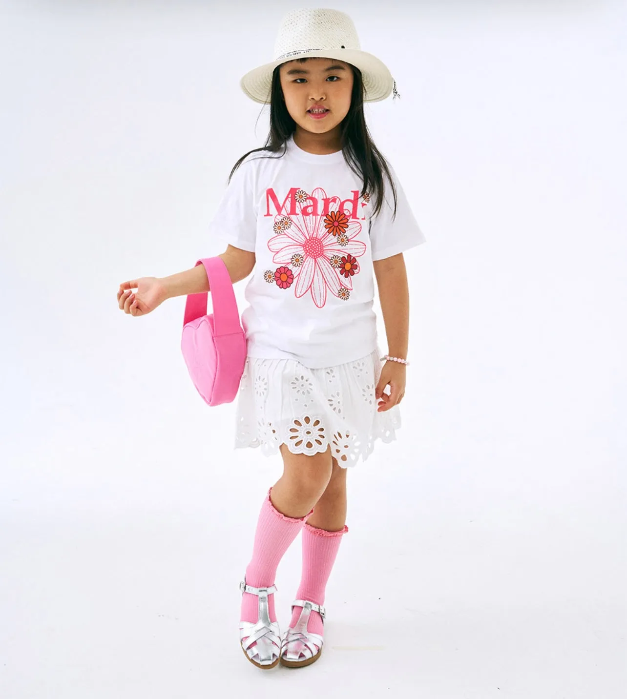 KIDS TSHIRT FLOWERMARDI BLOSSOM WHITE PINK