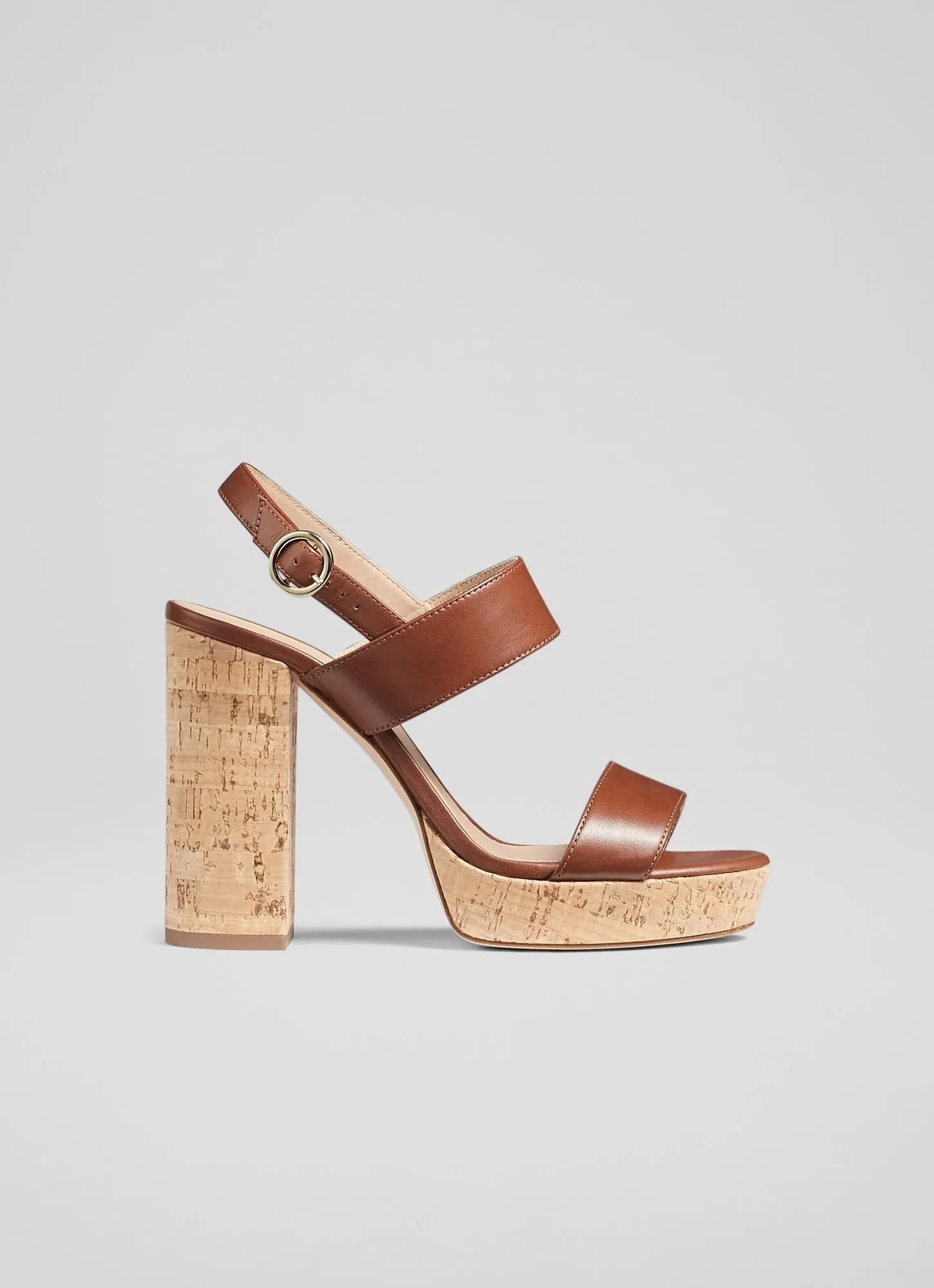 Misty Tan Leather and Cork Platform Sandals, Brown