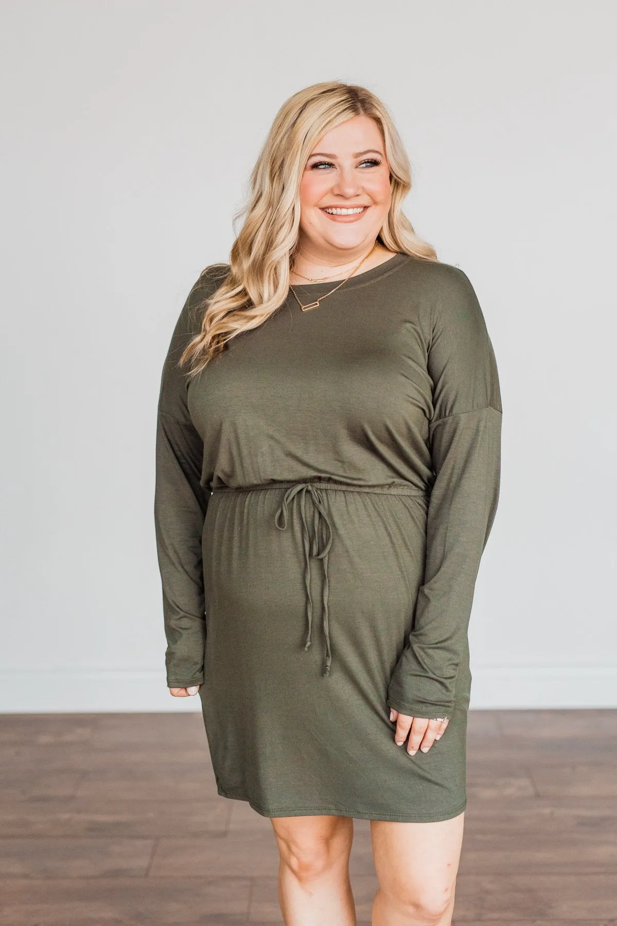 Moonlight Kisses Long Sleeve Dress- Dark Olive