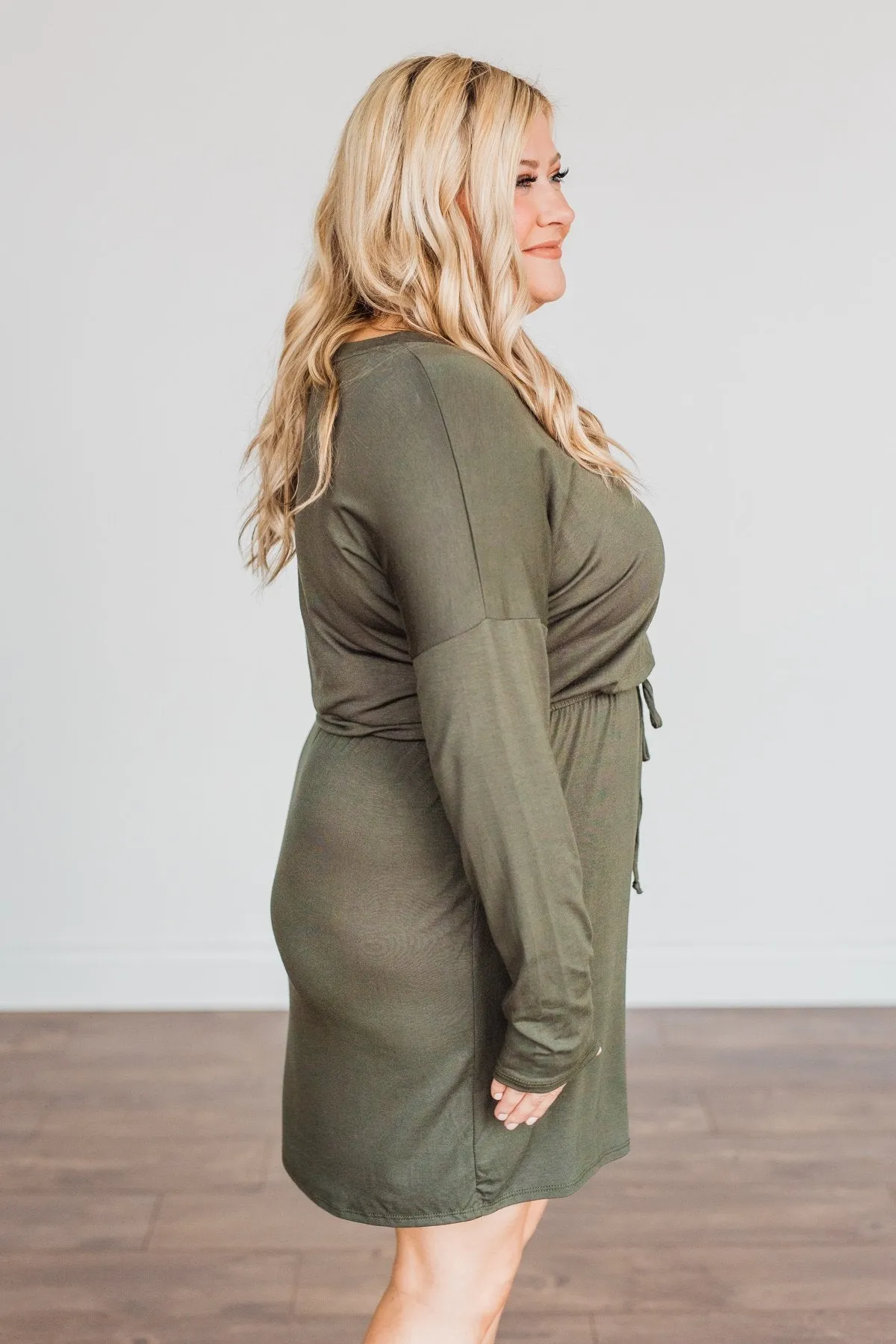 Moonlight Kisses Long Sleeve Dress- Dark Olive