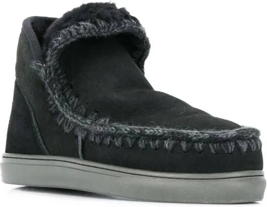 Mou crochet stitch-trim sneaker boots Black