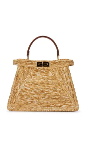 Peekaboo I See U Medium Raffia Bag - Natural