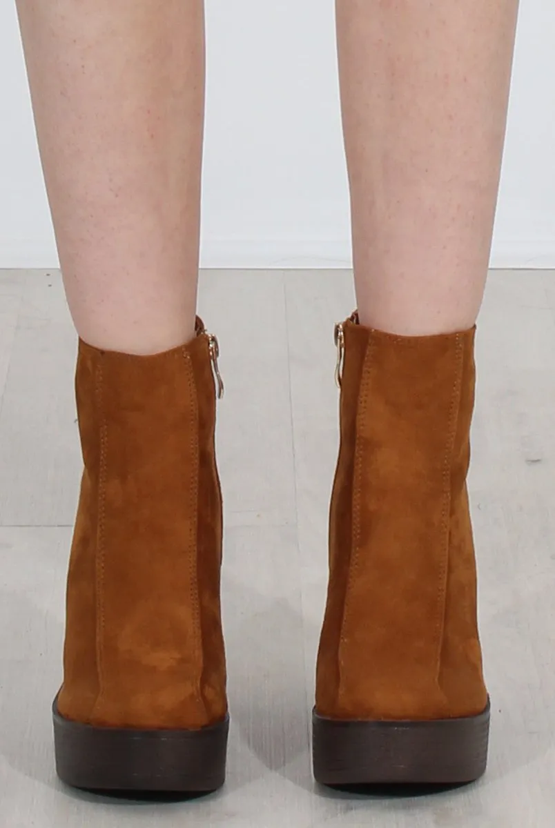 Rheta Tan Suede Platform Ankle Boots