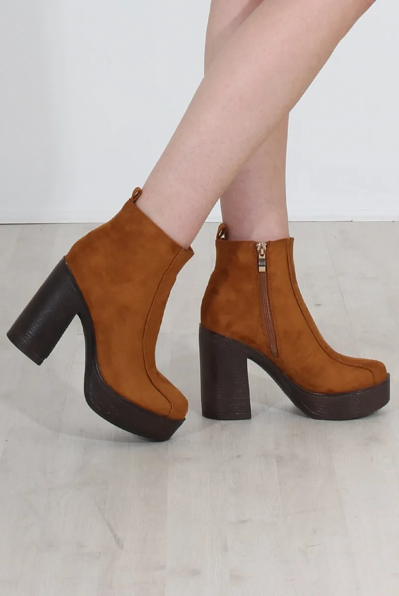 Rheta Tan Suede Platform Ankle Boots