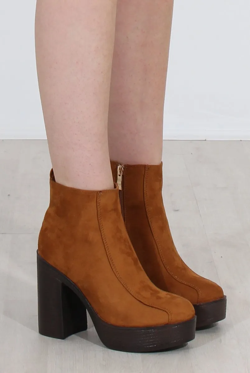 Rheta Tan Suede Platform Ankle Boots