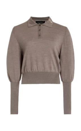 Simone Rocha Embellished Merino Wool-Silk Polo Sweater