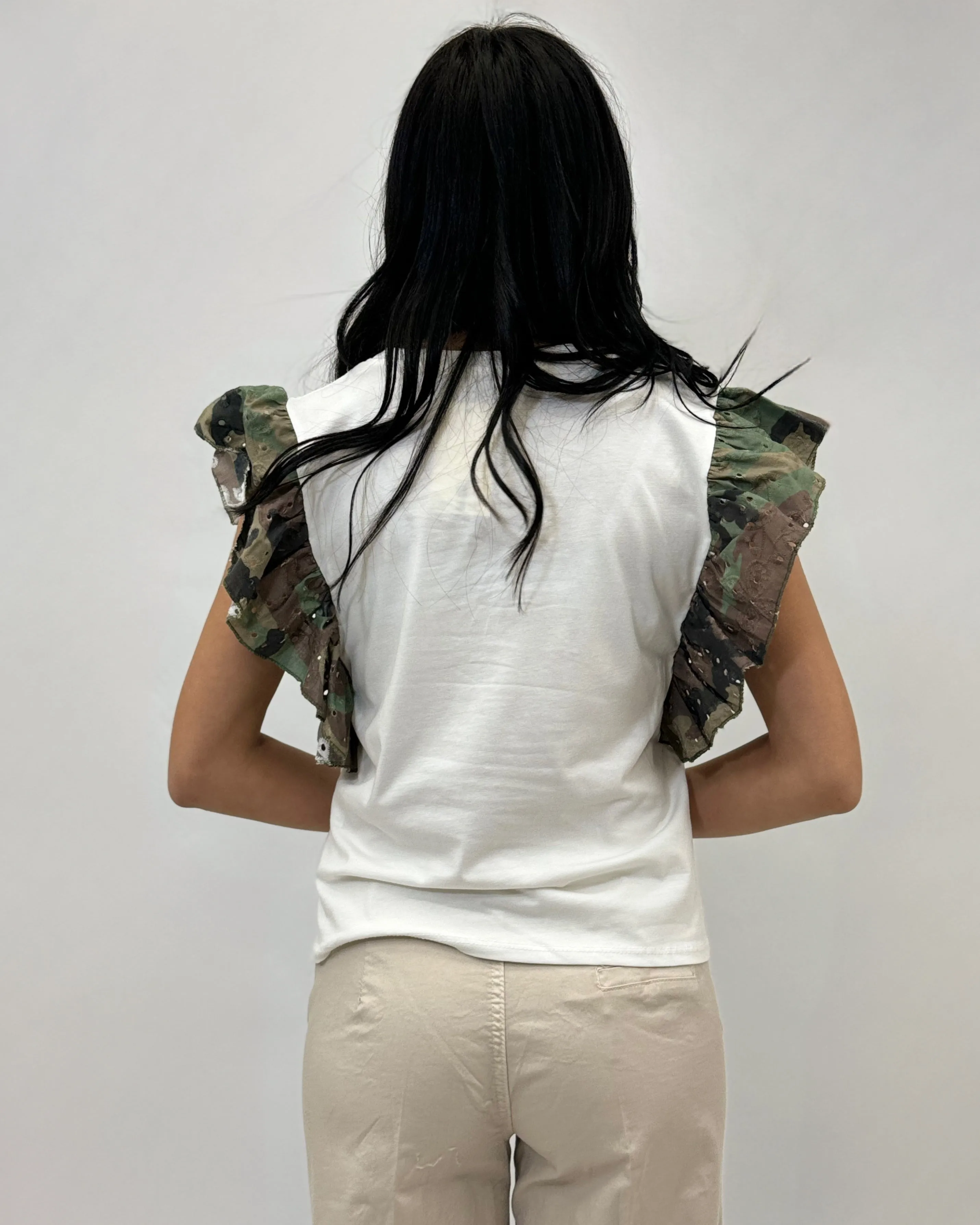 T-shirt con maniche pizzo sangallo militare