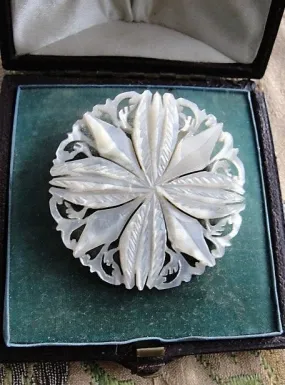 VICTORIAN Mother of Pearl Carved Brooch,Beautiful Detailed Carving, Lustrous Mother of Pearl Pin, Intricate Fretwork, Collectibl