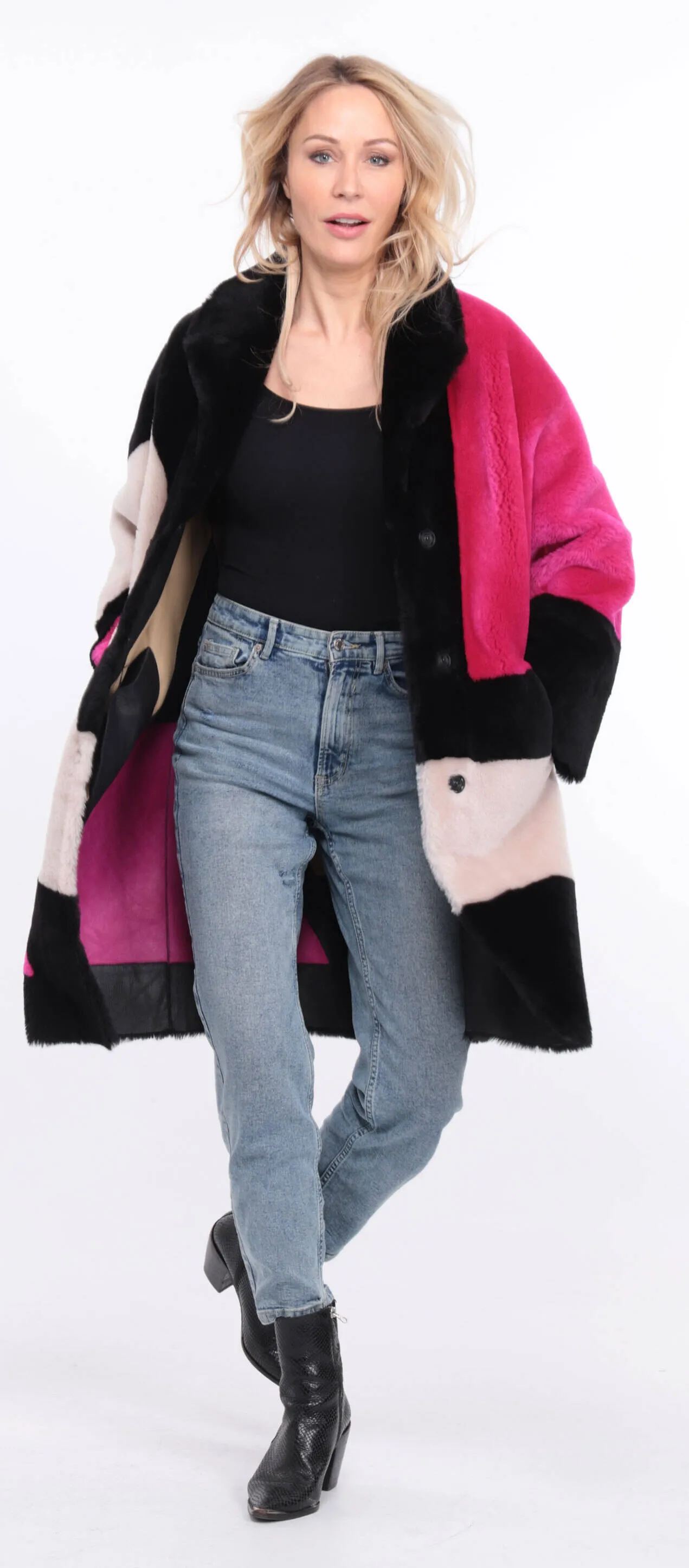 Women's multicolor grena sheepskin coat