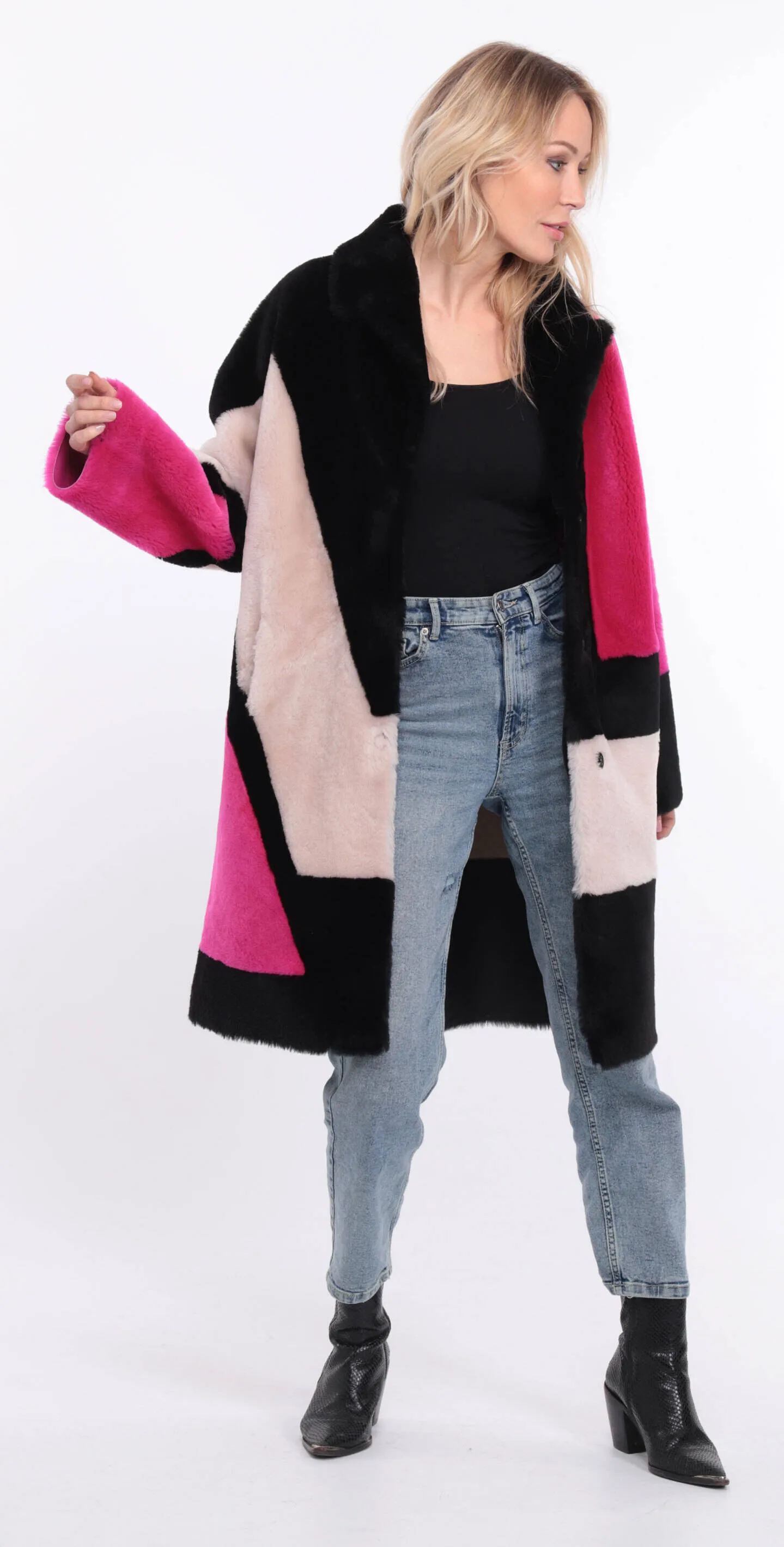 Women's multicolor grena sheepskin coat