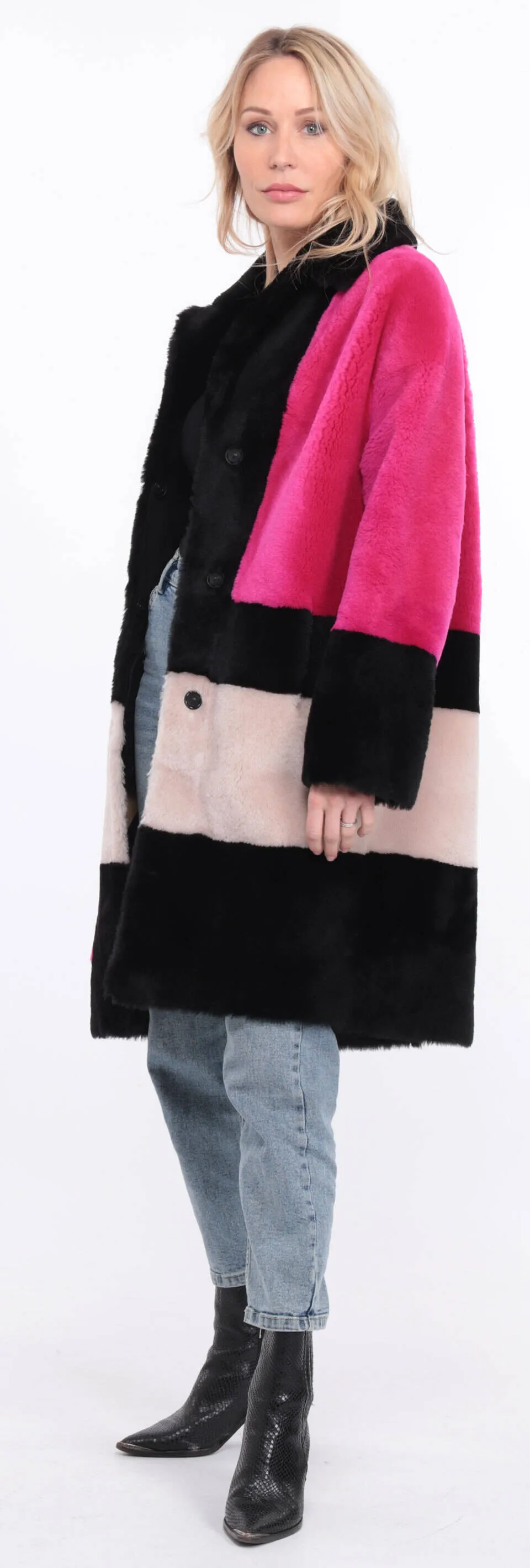 Women's multicolor grena sheepskin coat