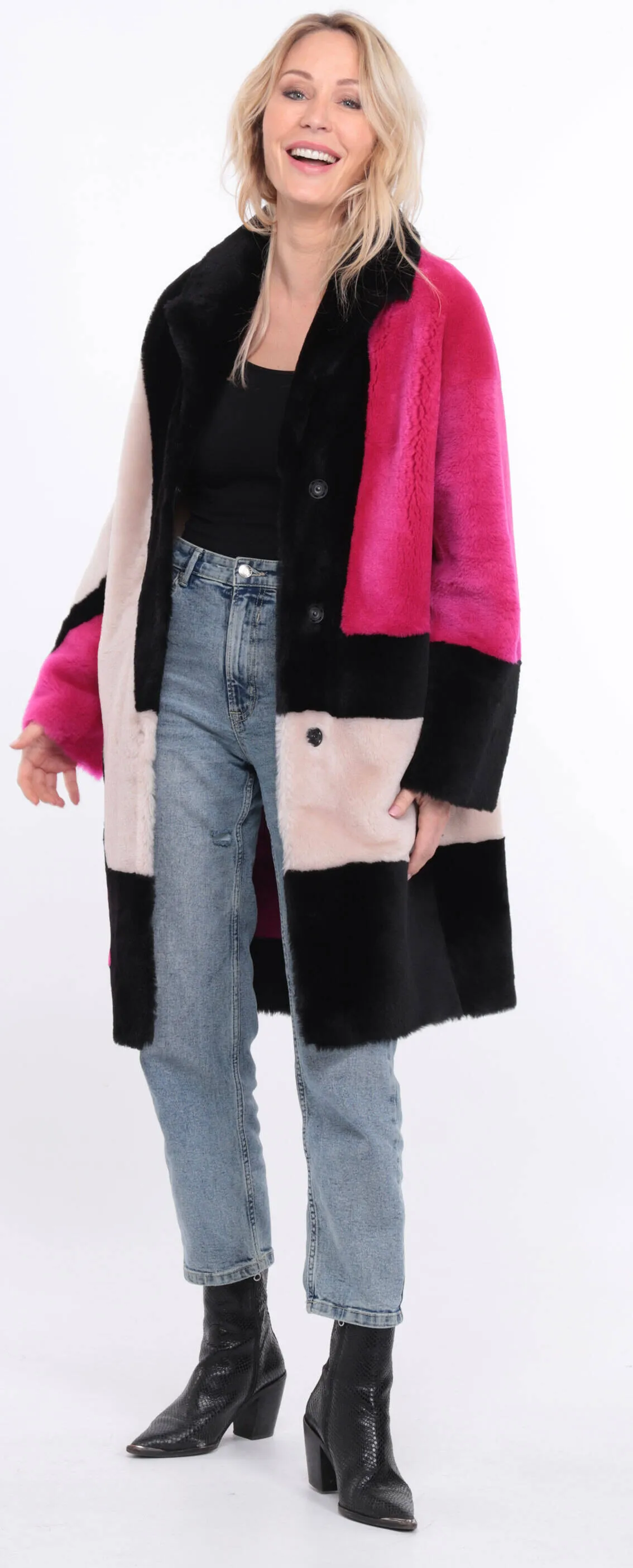 Women's multicolor grena sheepskin coat